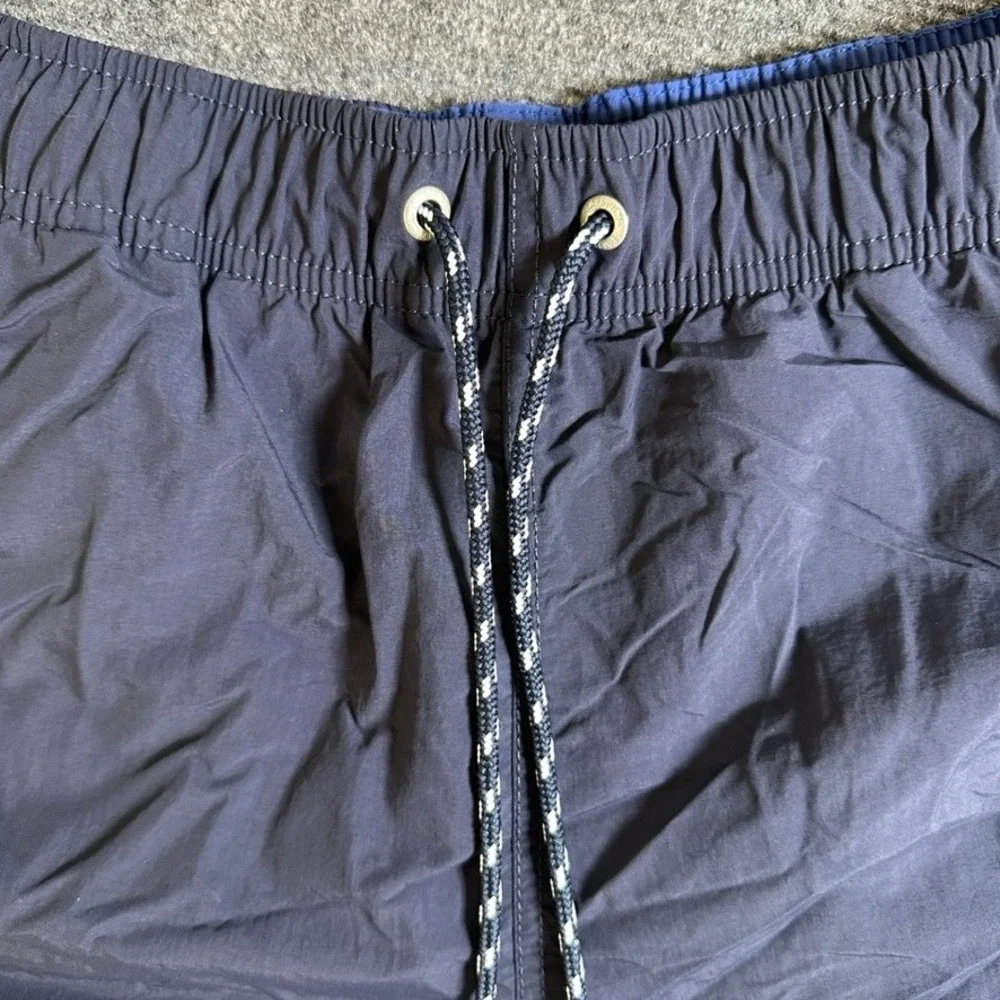Nautica Mens Navy Blue Striped Swim Trunks Mesh Lined Board Shorts Size M